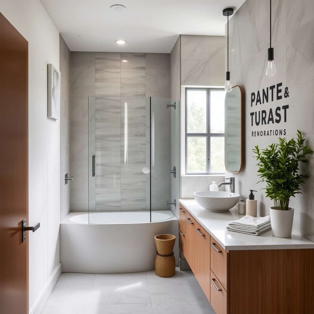 Photo-realistic editorial photography, realistic scene representing a modern bathroom renovation in progress