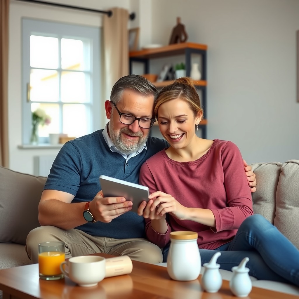 Photo-realistic editorial photography, realistic scene representing a couple reviewing household budget