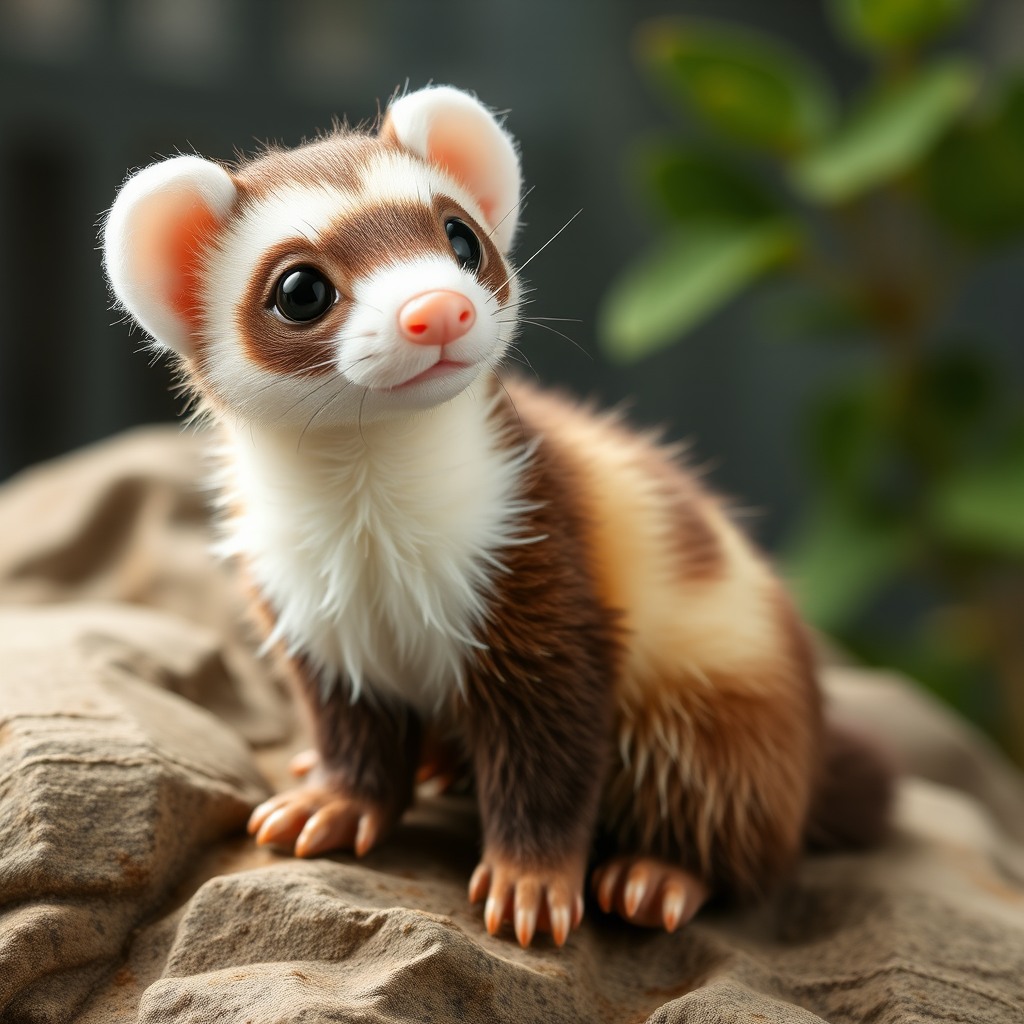 tiny ferret, storybook style, plush toy proportions