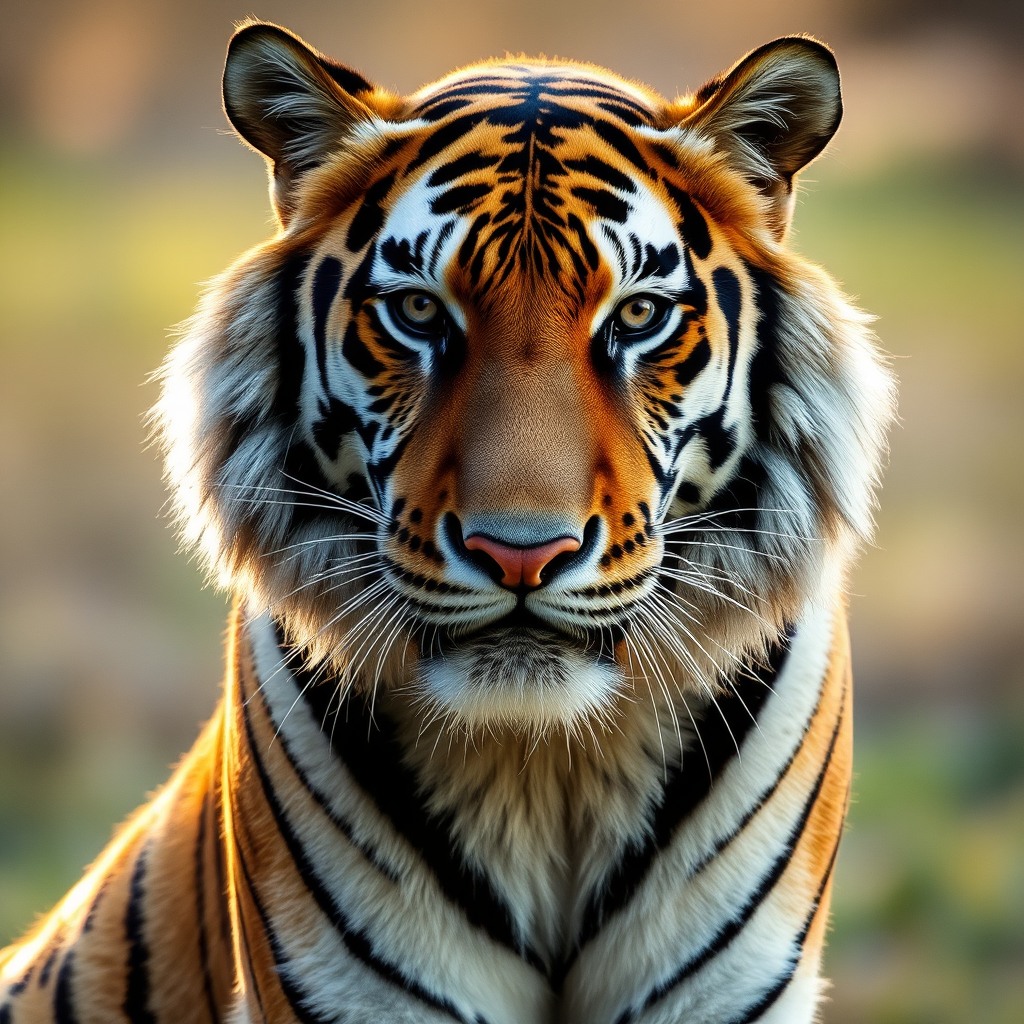chubby tiger, golden hour light, shallow depth of field