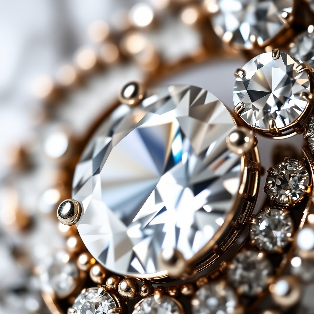 luxury jewelry macro shot, extreme detail, sparkling highlights