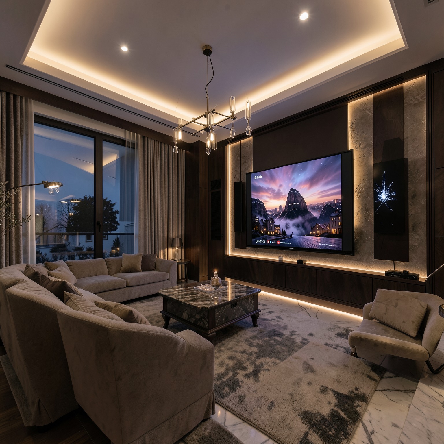 luxury home cinema room with ambient LED lighting