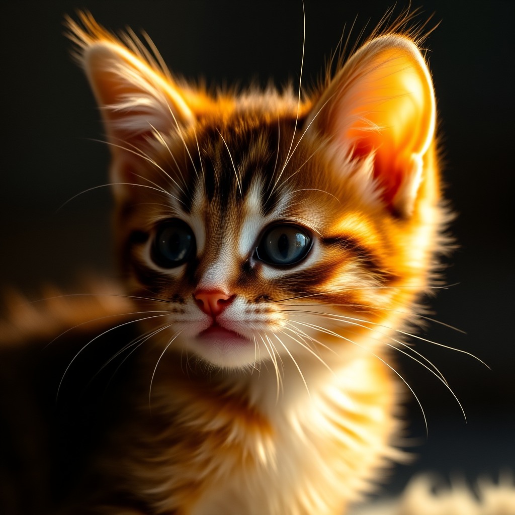 cute kitten, warm cinematic lighting, ultra detailed fur