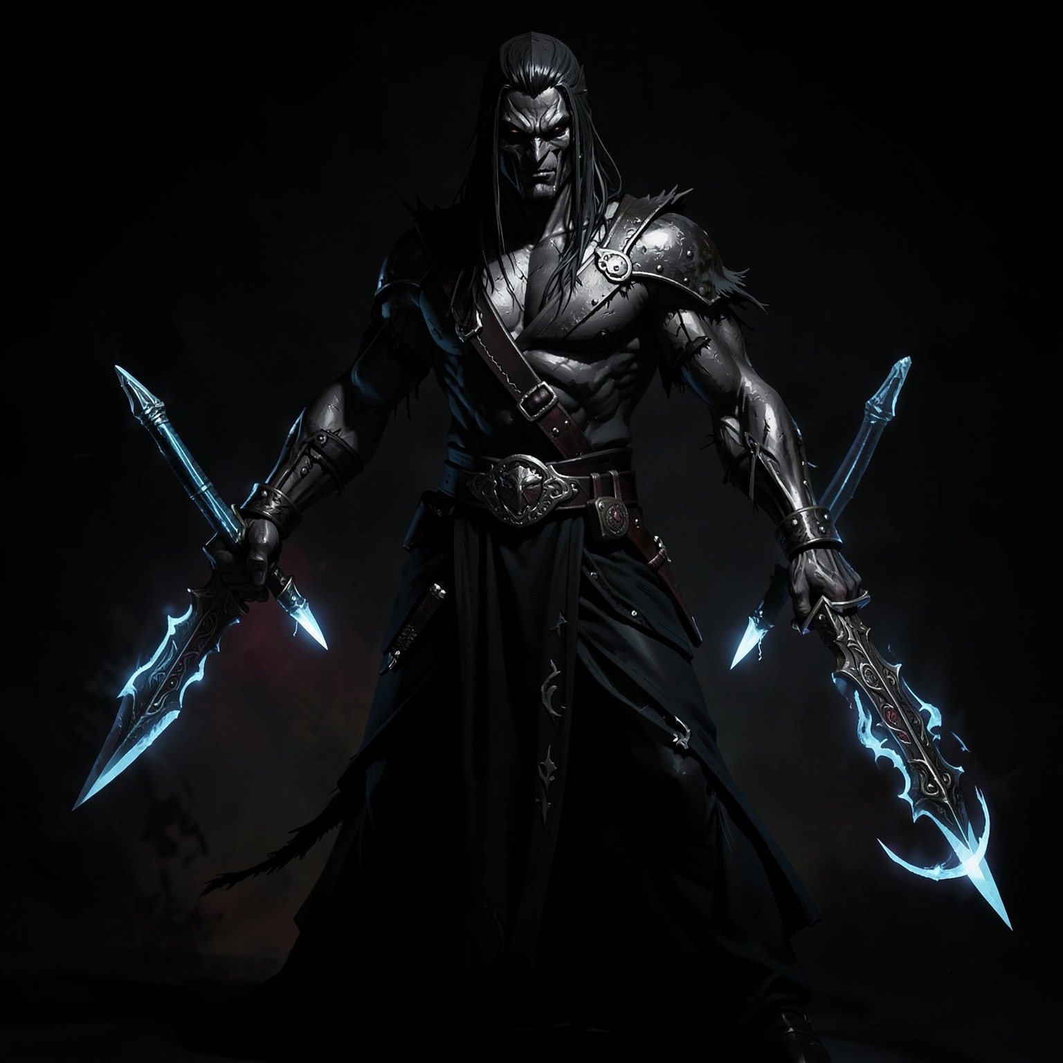 Dark assassin with dual glowing daggers