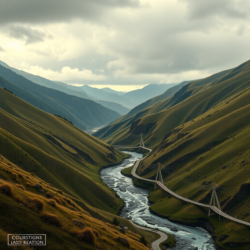 Photo-realistic editorial photography, realistic scene representing valley after rain