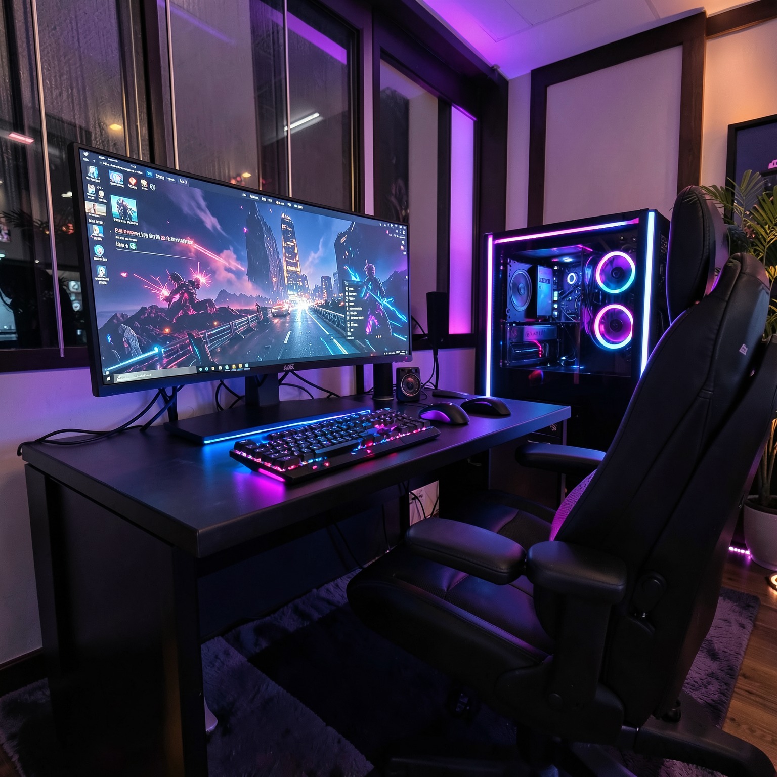 luxury gaming setup with RGB lighting