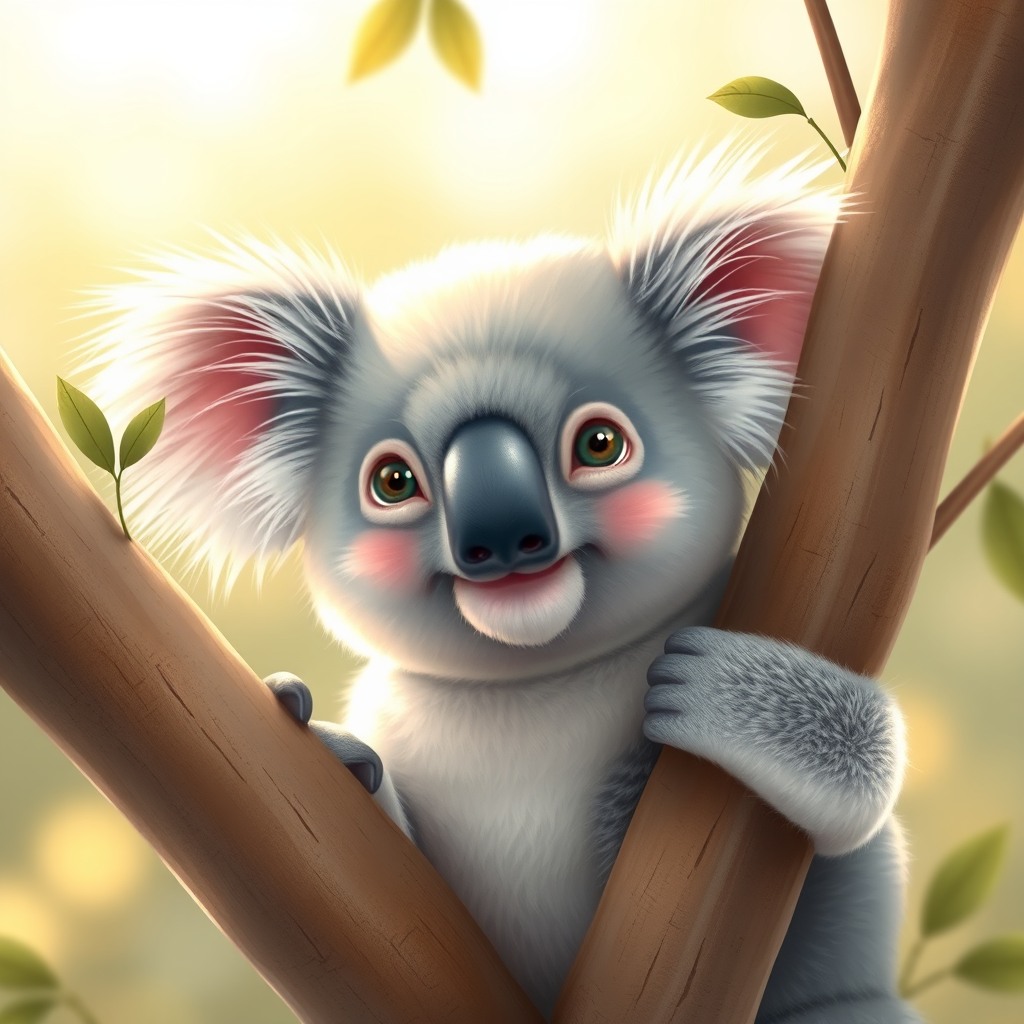 curious koala, soft natural daylight, whimsical cute style