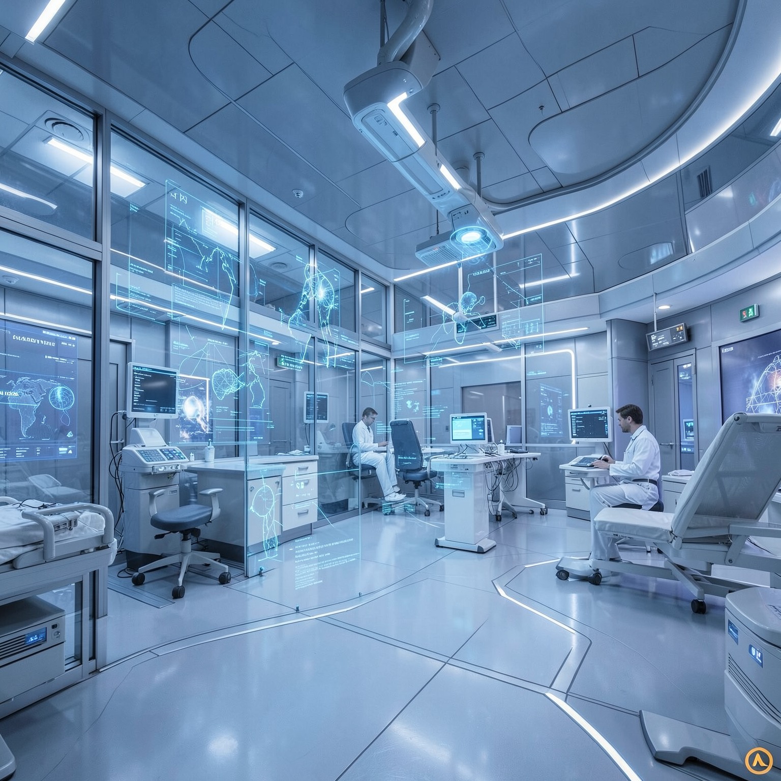 futuristic hospital with hologram technology