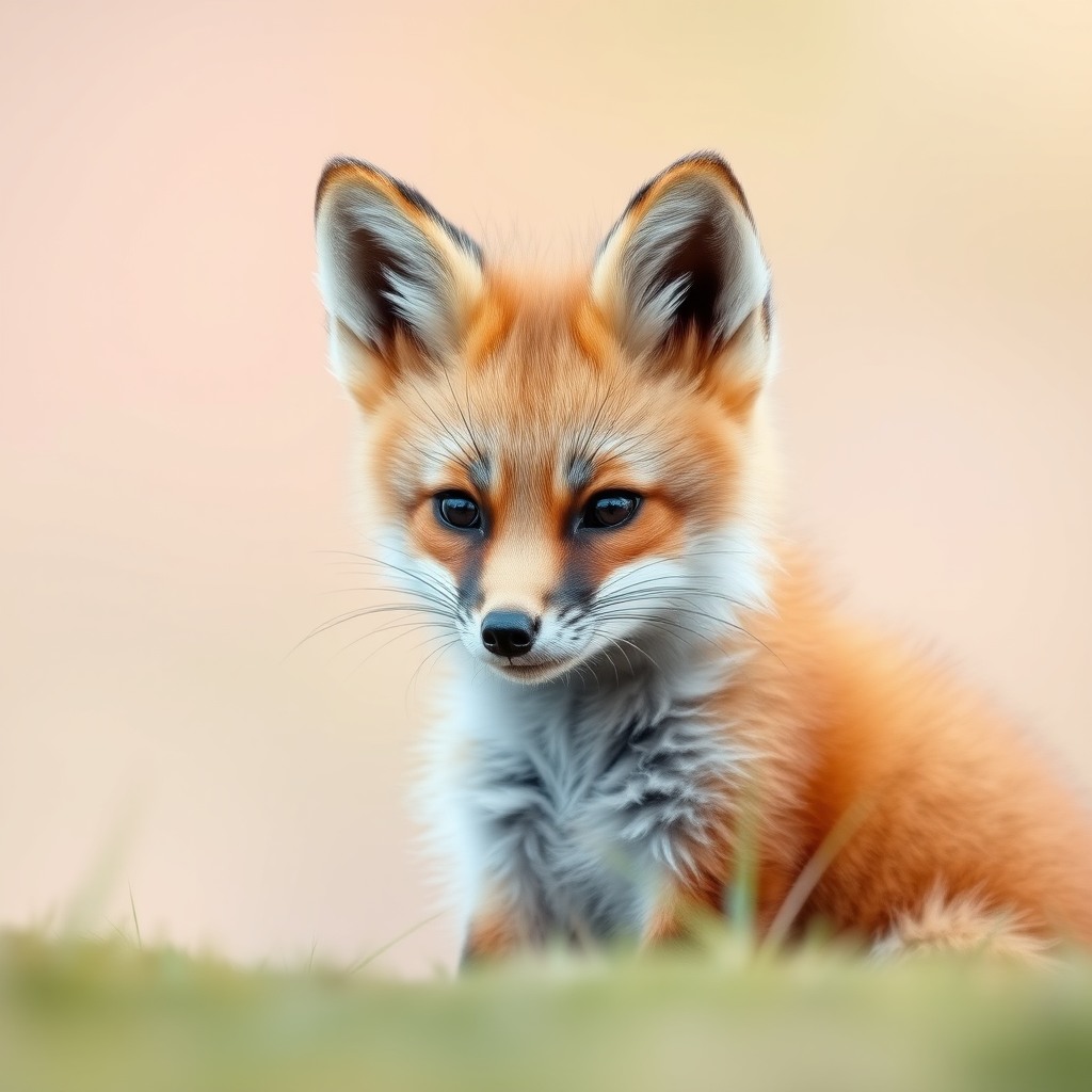 baby fox, soft pastel background, shallow depth of field