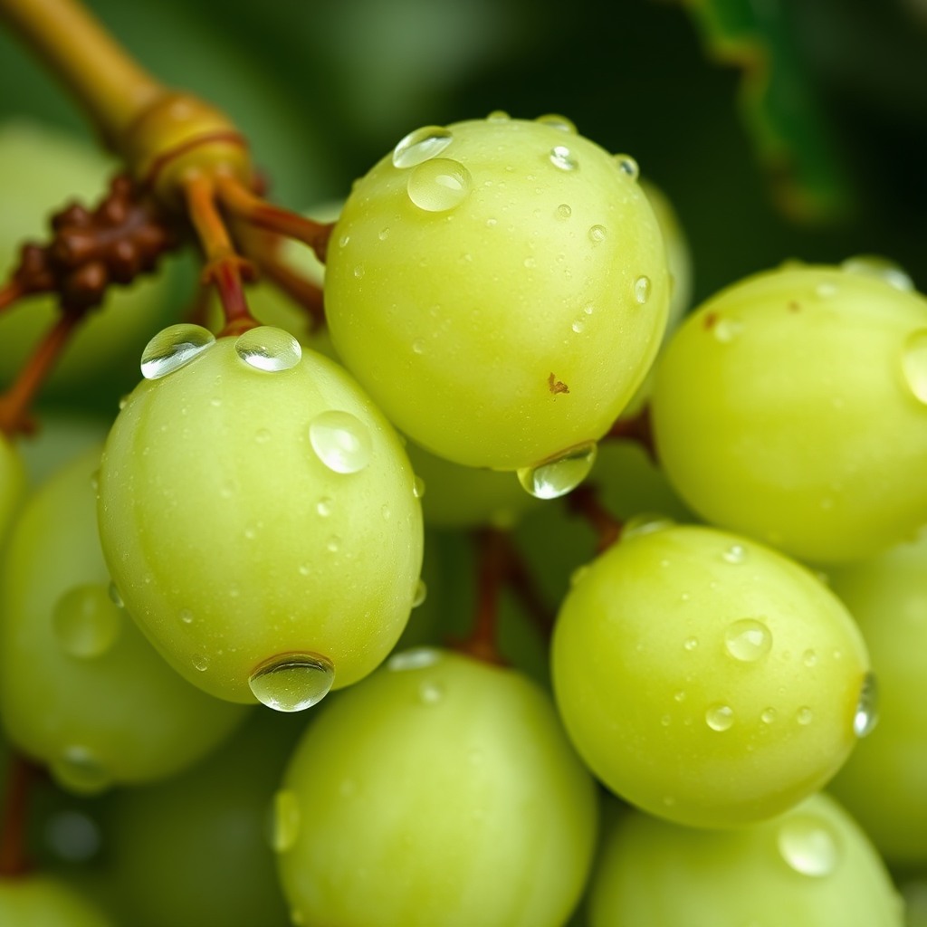 green grapes with dew drops, ultra realistic macro photography