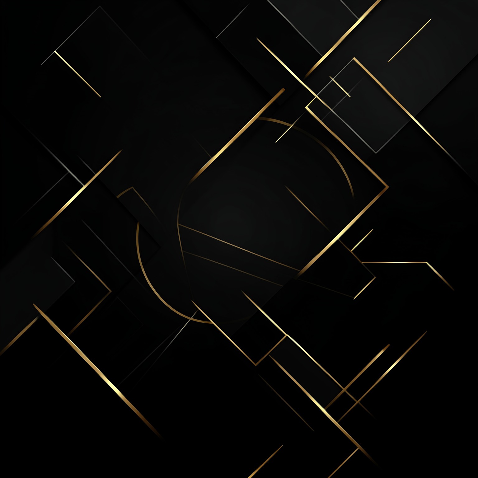 Minimal black and gold tech background with abstract geometric shapes, premium style