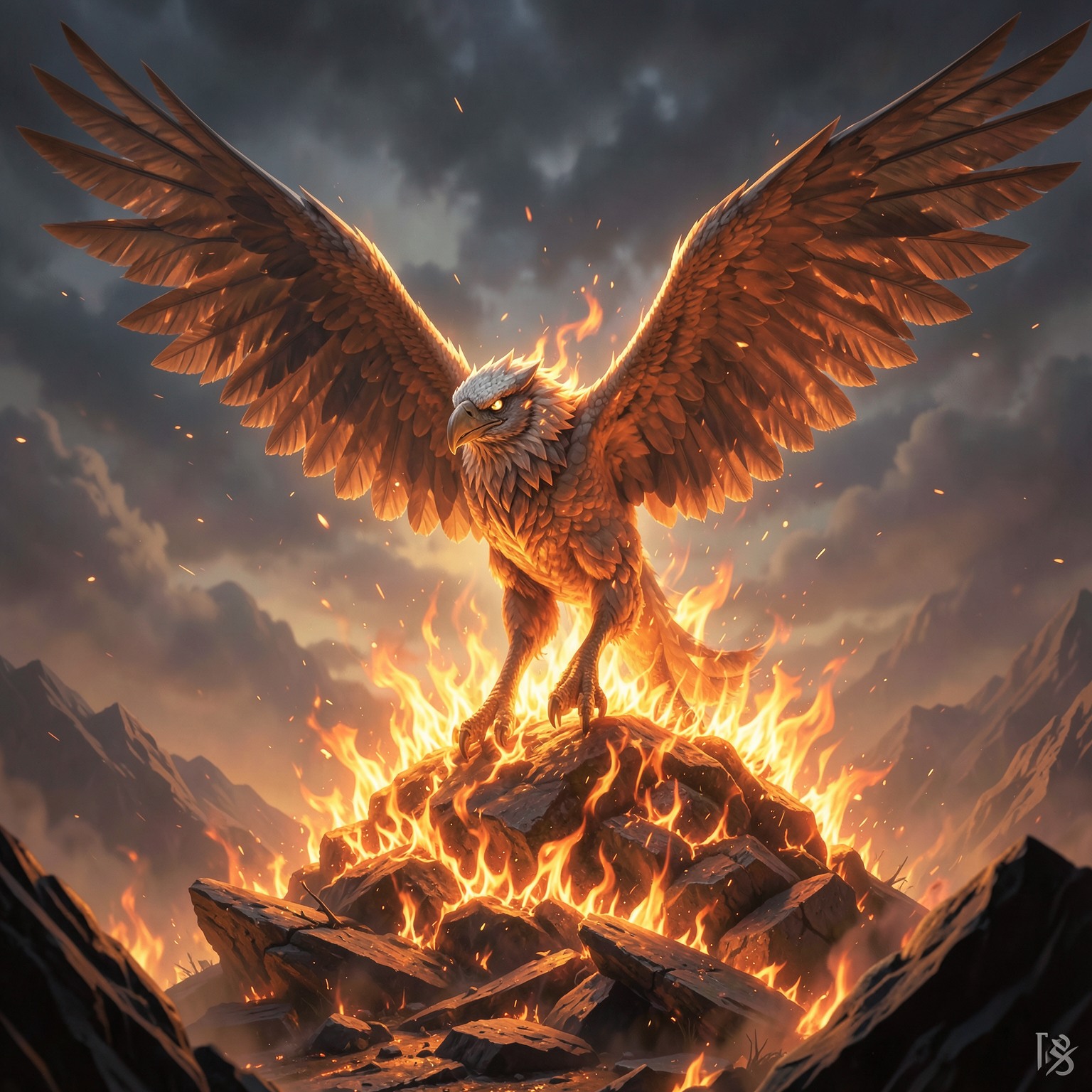 phoenix rising from flames, cinematic fantasy art