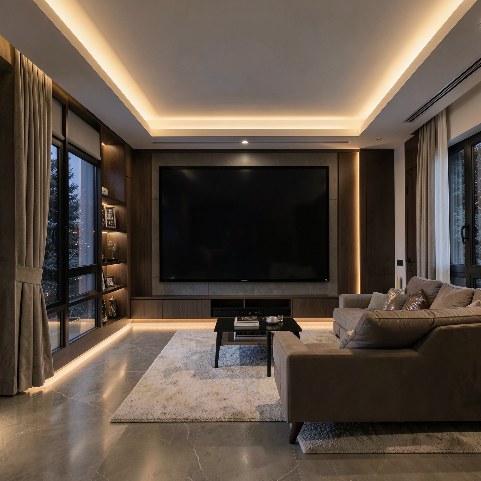 luxury home cinema room with ambient LED lighting