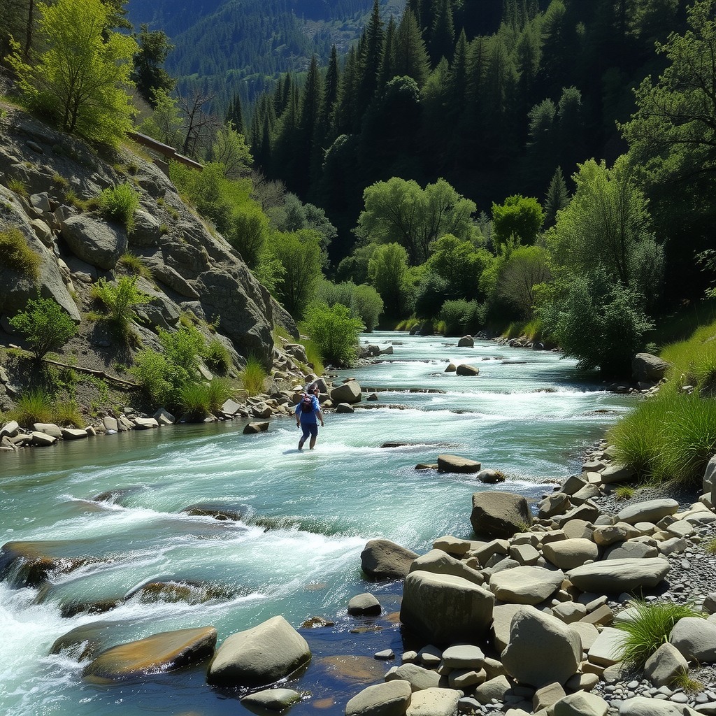 Photo-realistic editorial photography, realistic scene representing pristine river
