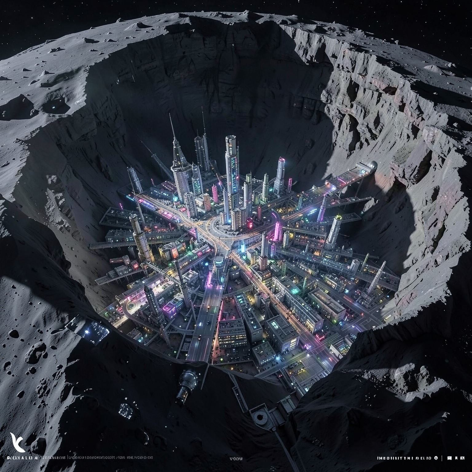 Futuristic city built inside giant crater on the moon