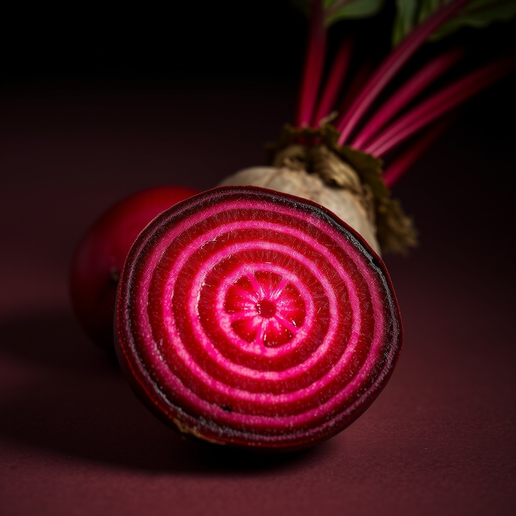 beetroot sliced open, deep red texture, studio light