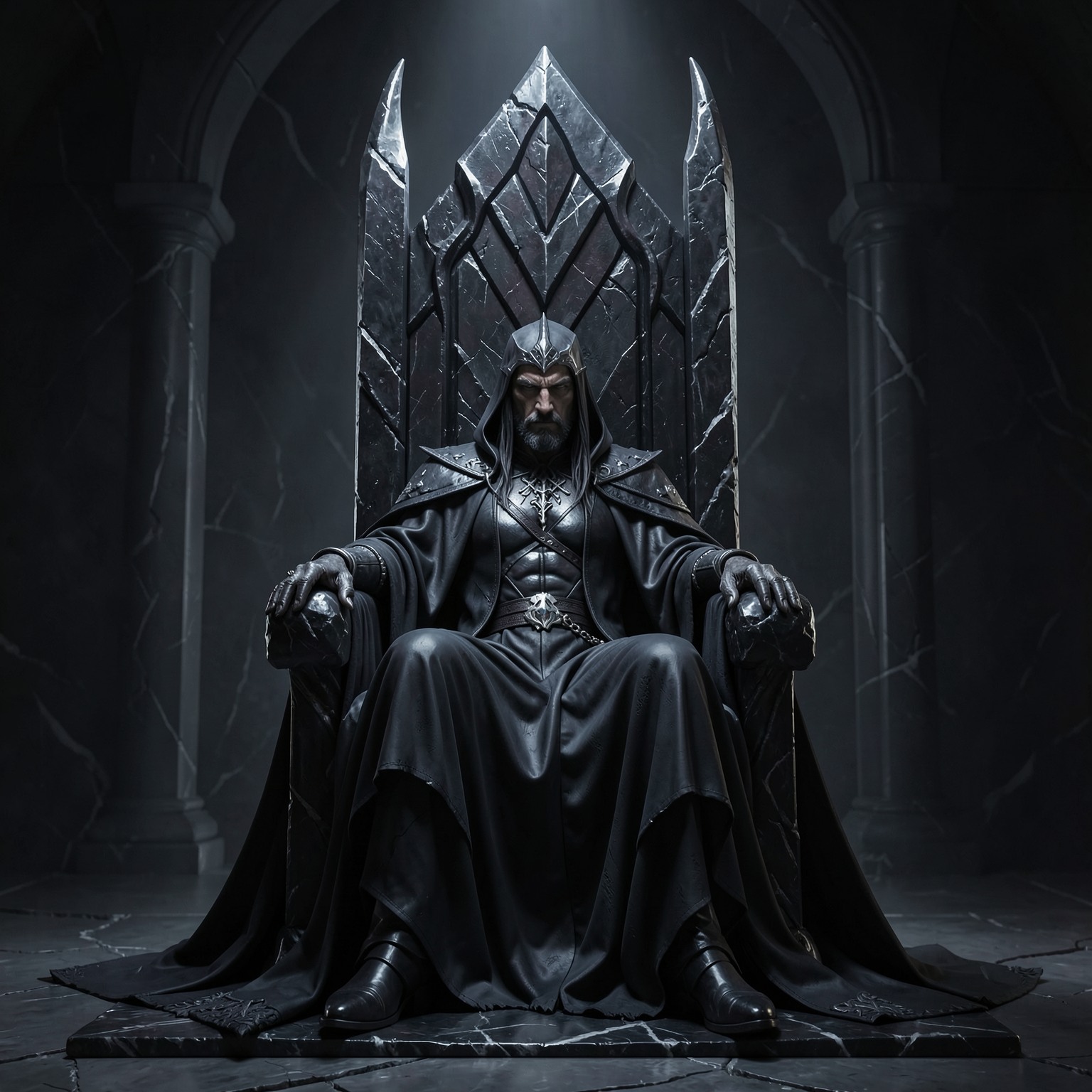Dark lord sitting on obsidian throne
