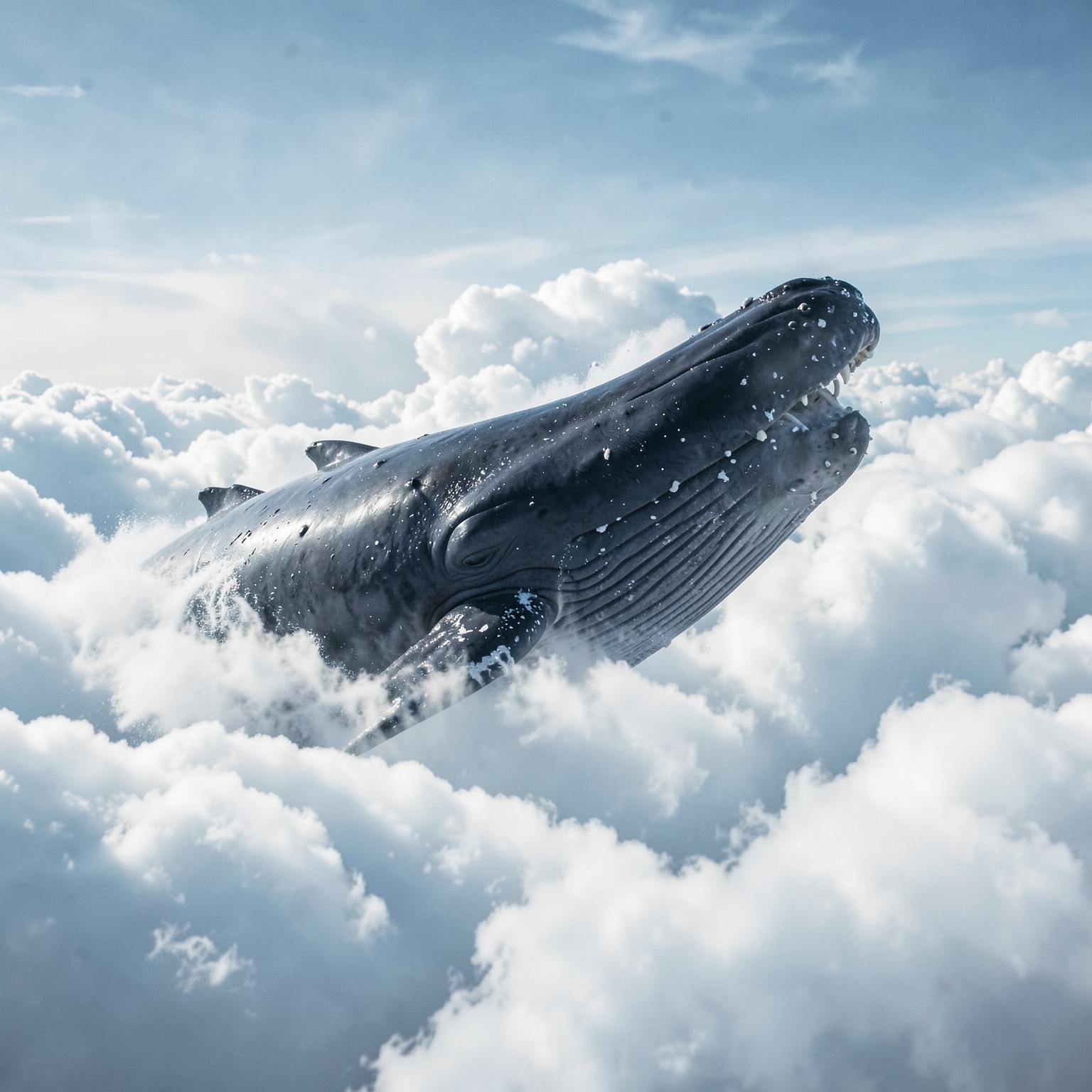 giant whale swimming through clouds