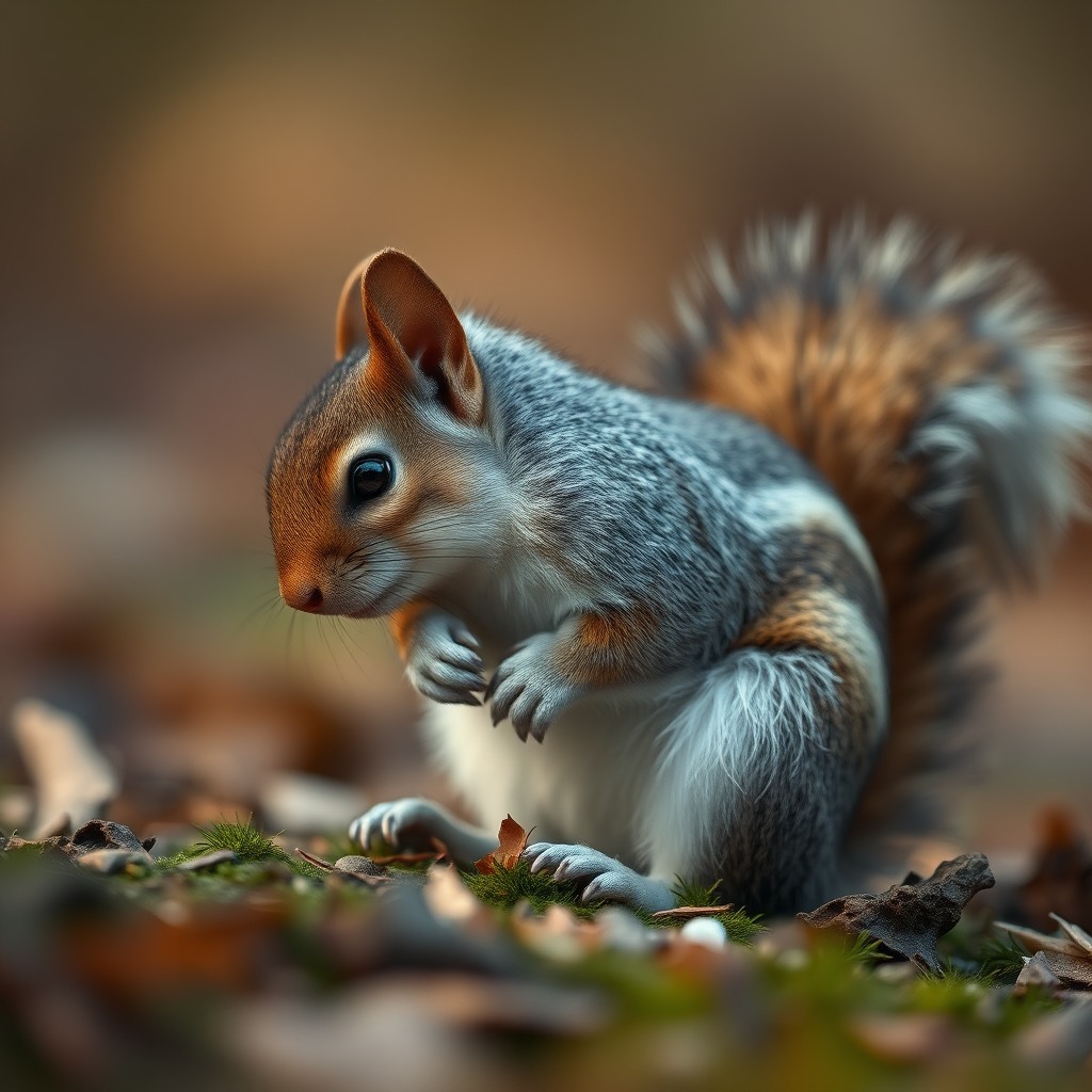 sleepy squirrel, cinematic depth of field, kawaii aesthetic