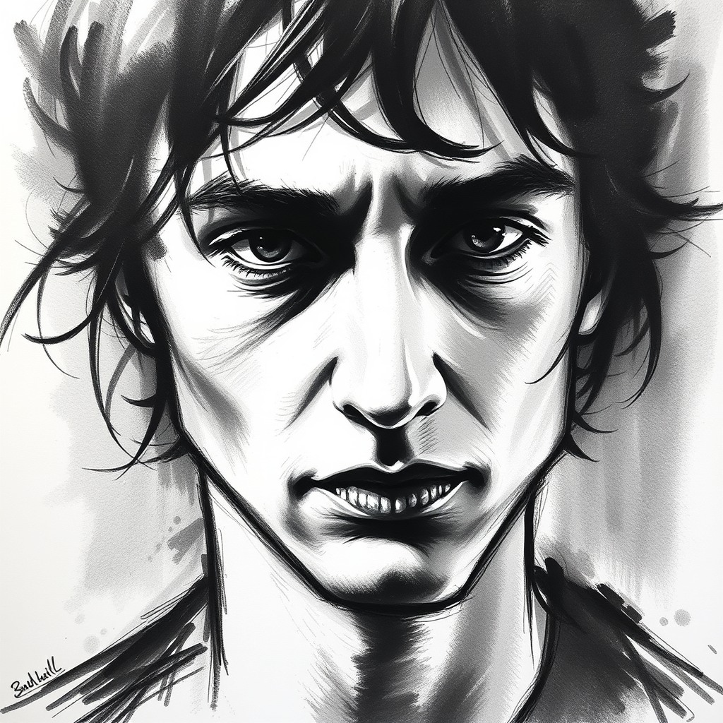 charcoal sketch portrait, high contrast, artistic shading