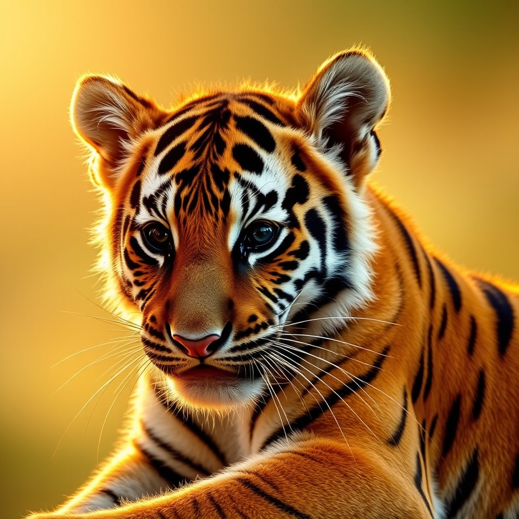 baby tiger, golden hour light, clean background