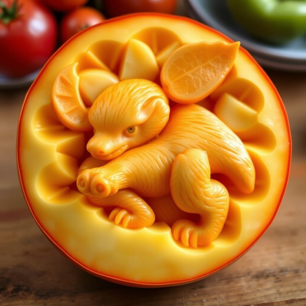 fruit carving art, high detail, artistic composition