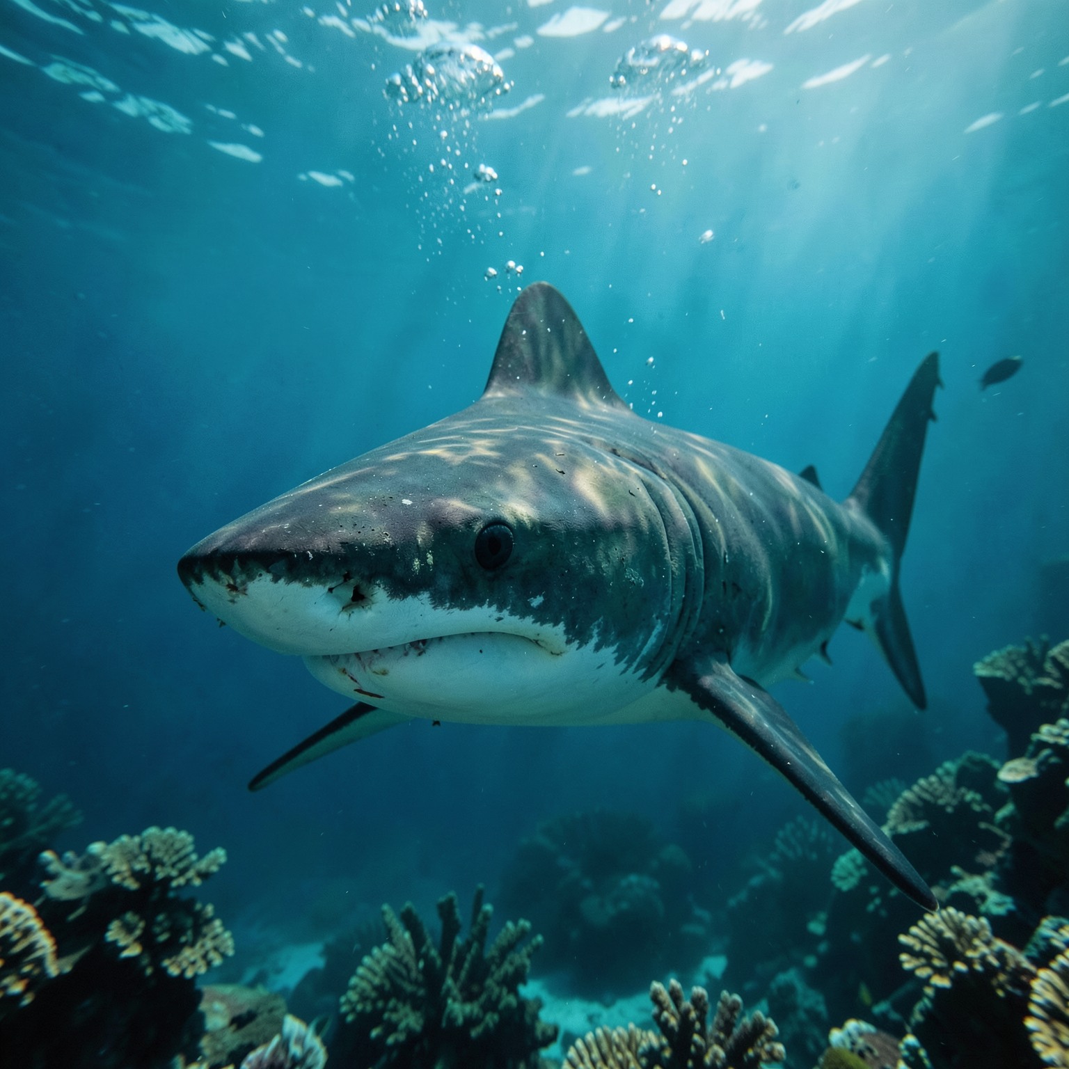 realistic shark underwater cinematic photography