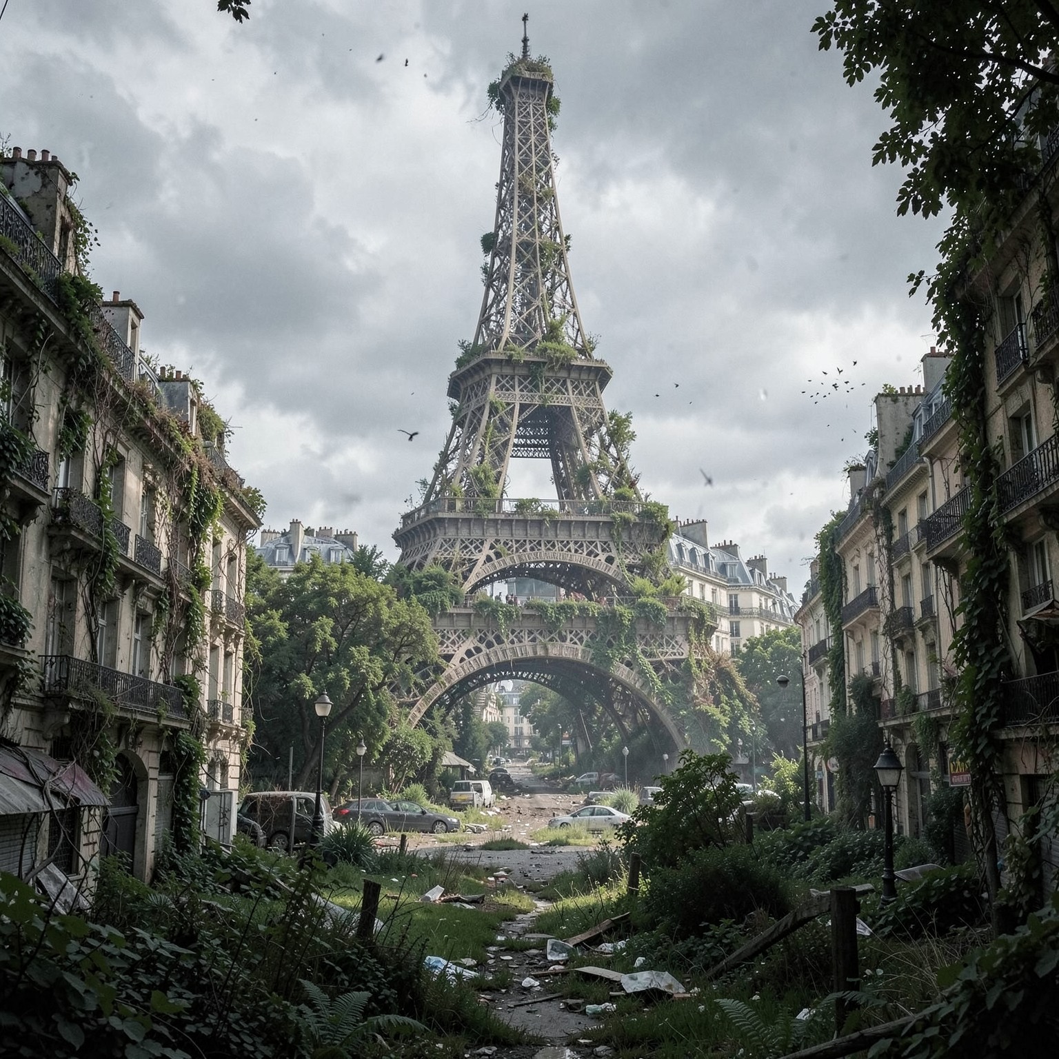 post-apocalyptic Paris covered in nature