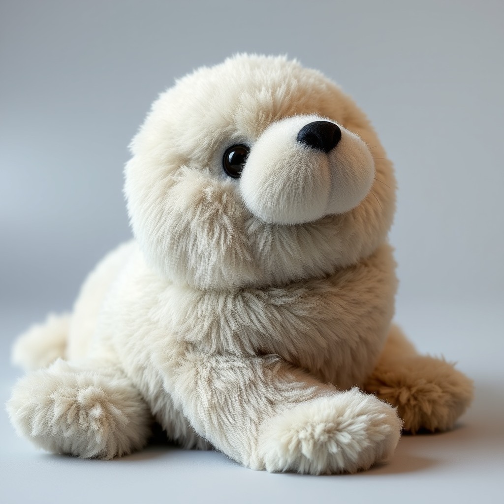 fluffy seal, storybook style, plush toy proportions