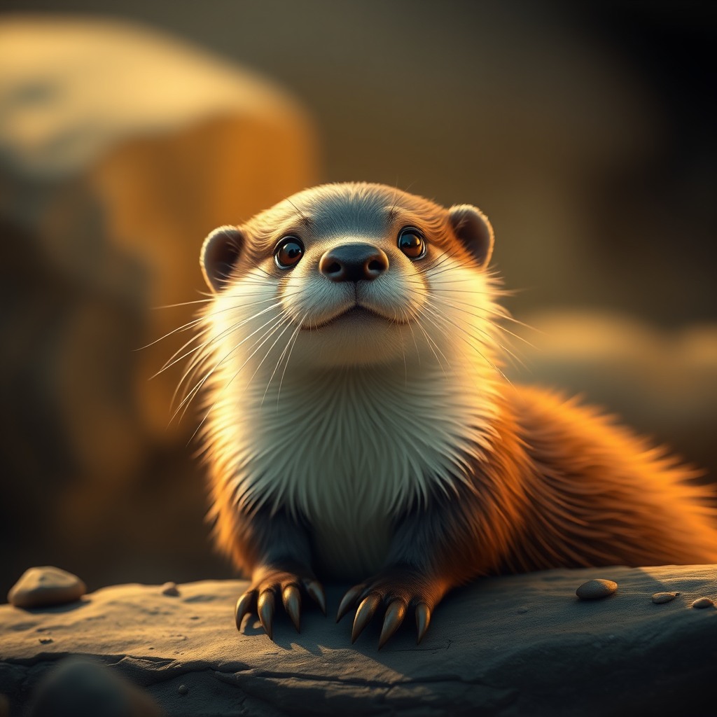 adorable otter, warm cinematic lighting, whimsical cute style