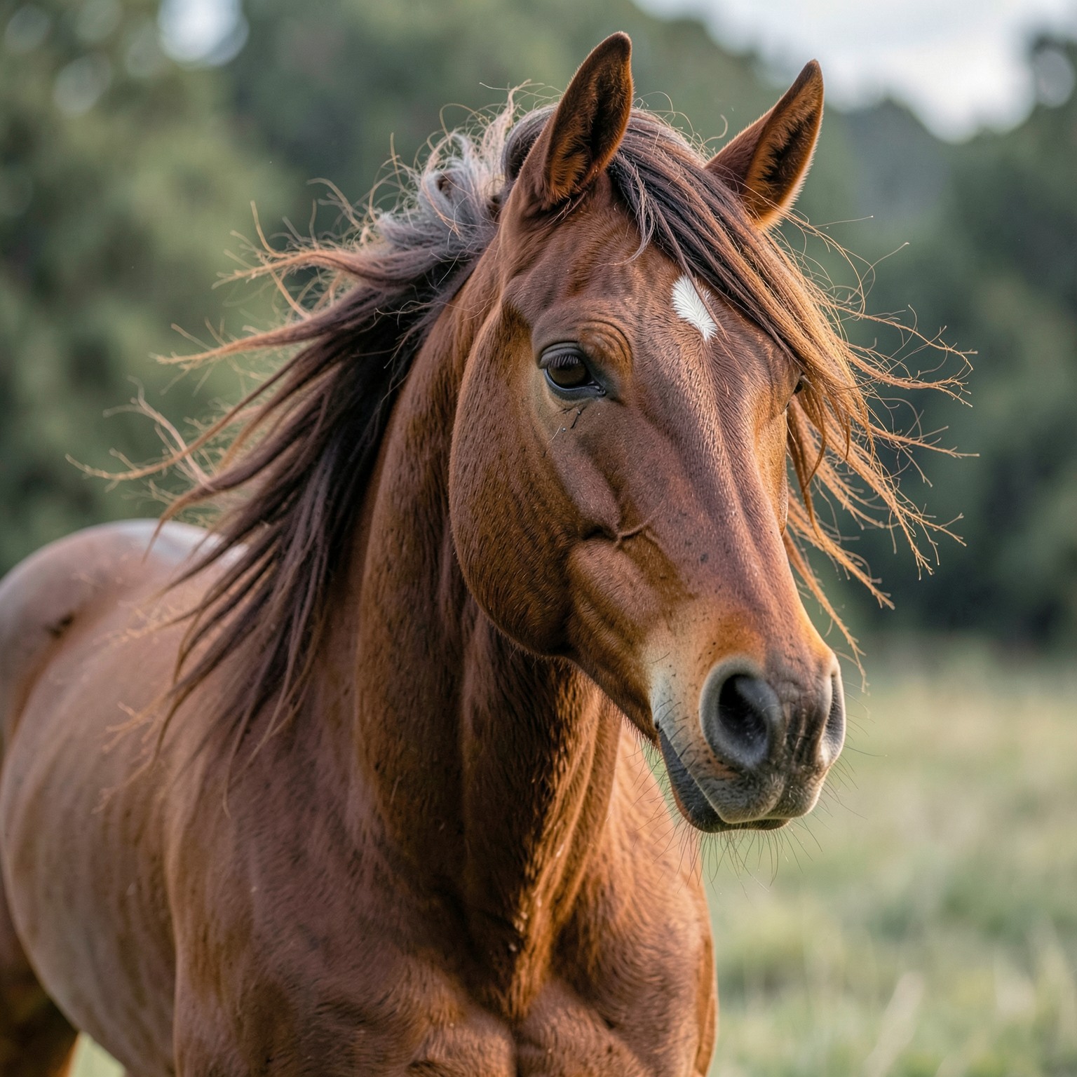 realistic horse portrait with flowing mane
