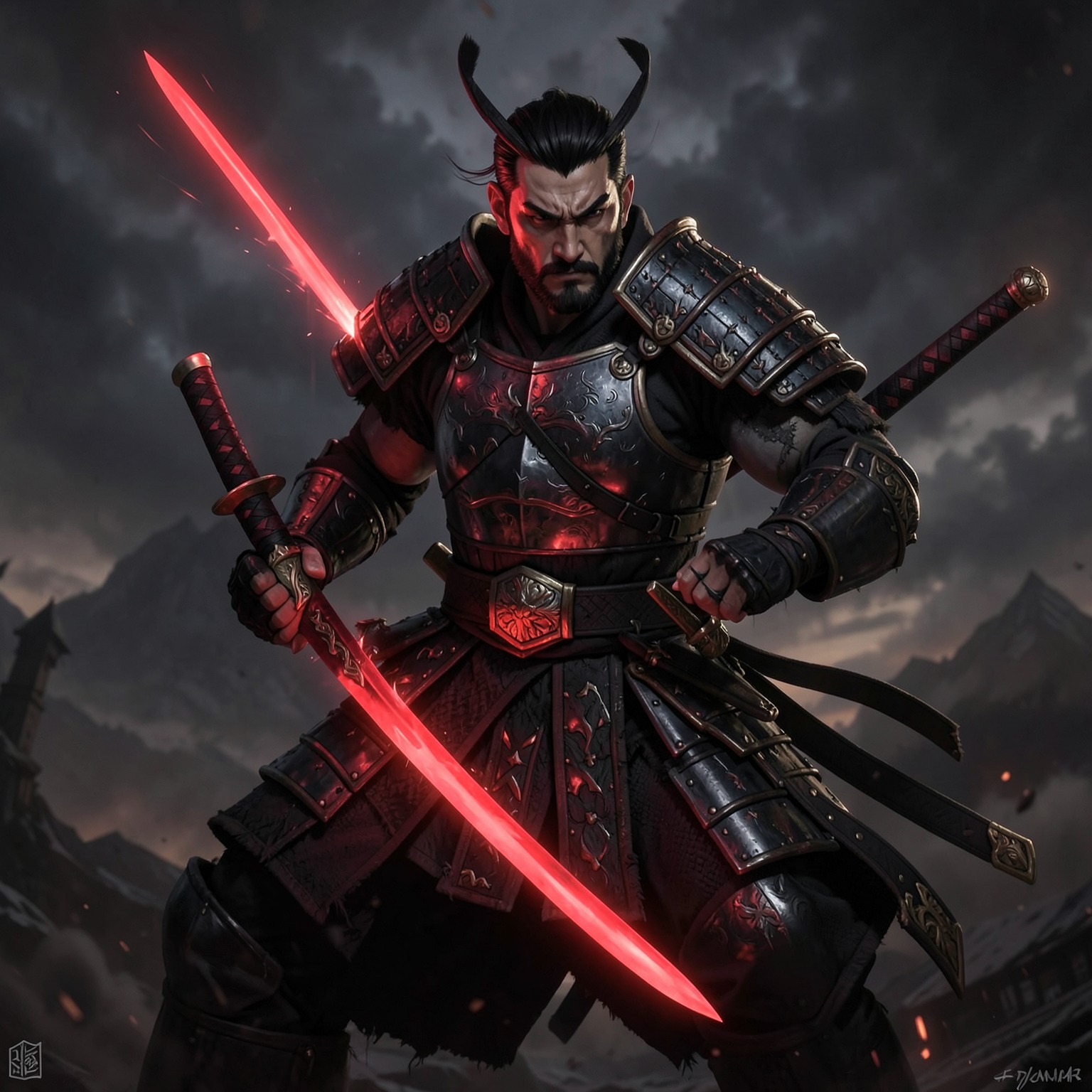 Samurai warrior with glowing red katana