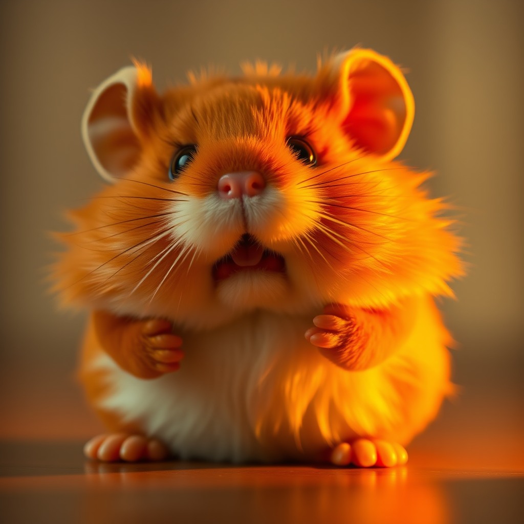 curious hamster, golden hour light, plush toy proportions
