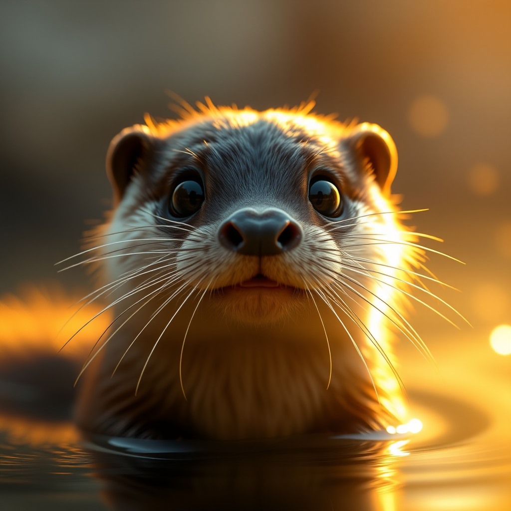 adorable otter, warm cinematic lighting, big sparkling eyes