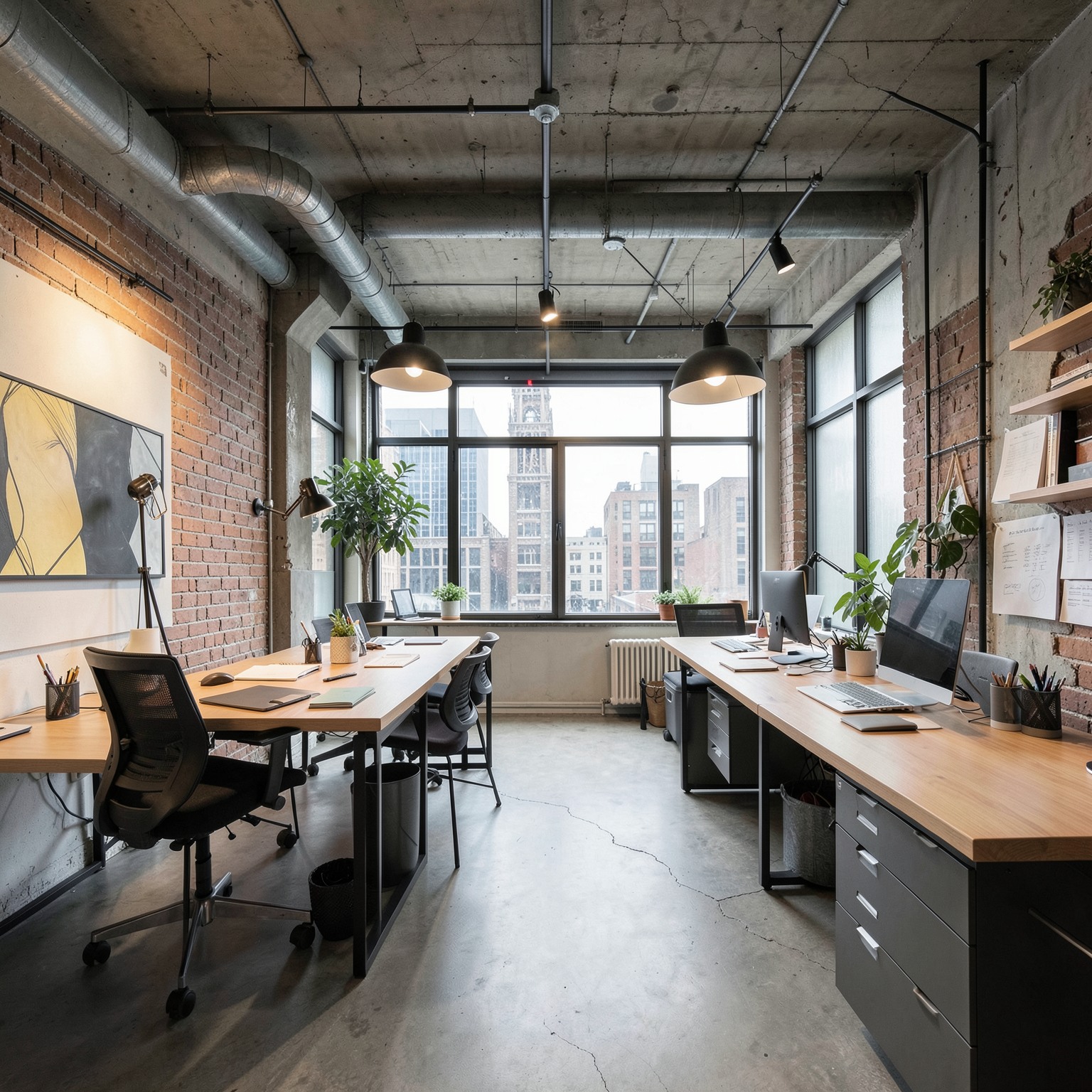 Creative agency workspace with modern industrial interior design