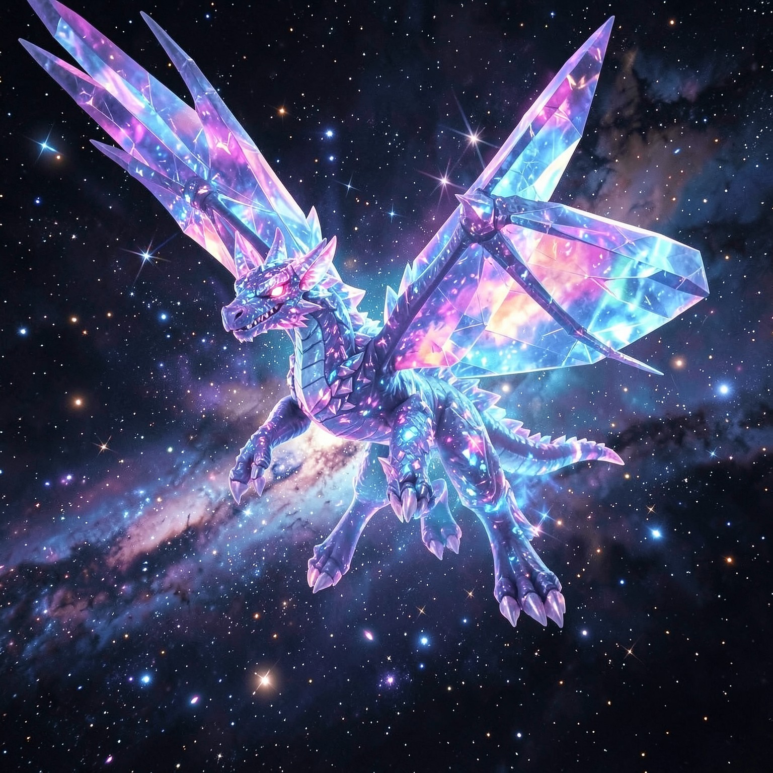 crystal dragon flying through galaxy