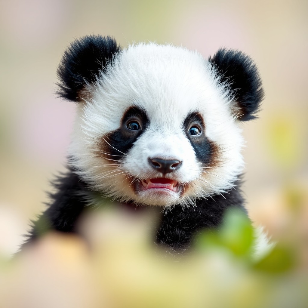 baby panda, soft pastel background, shallow depth of field