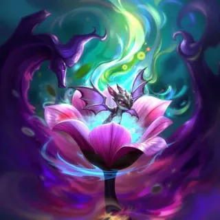 A fantastical scene of a magical creature emerging from a flower, surrounded by swirling colors and light, creating an enchanting and whimsical atmosphere.