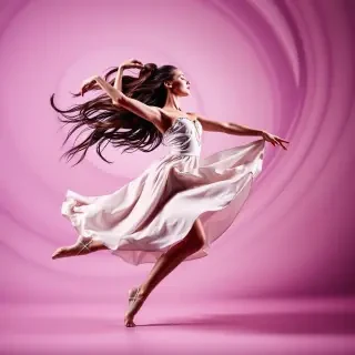 A stunning portrait of a dancer in mid-movement, showcasing the fluidity and grace of their form against a dynamic backdrop of swirling colors.