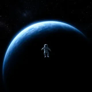 A dark and moody space scene with a lone astronaut floating in the vastness, surrounded by stars and distant galaxies, evoking a sense of isolation and exploration.
