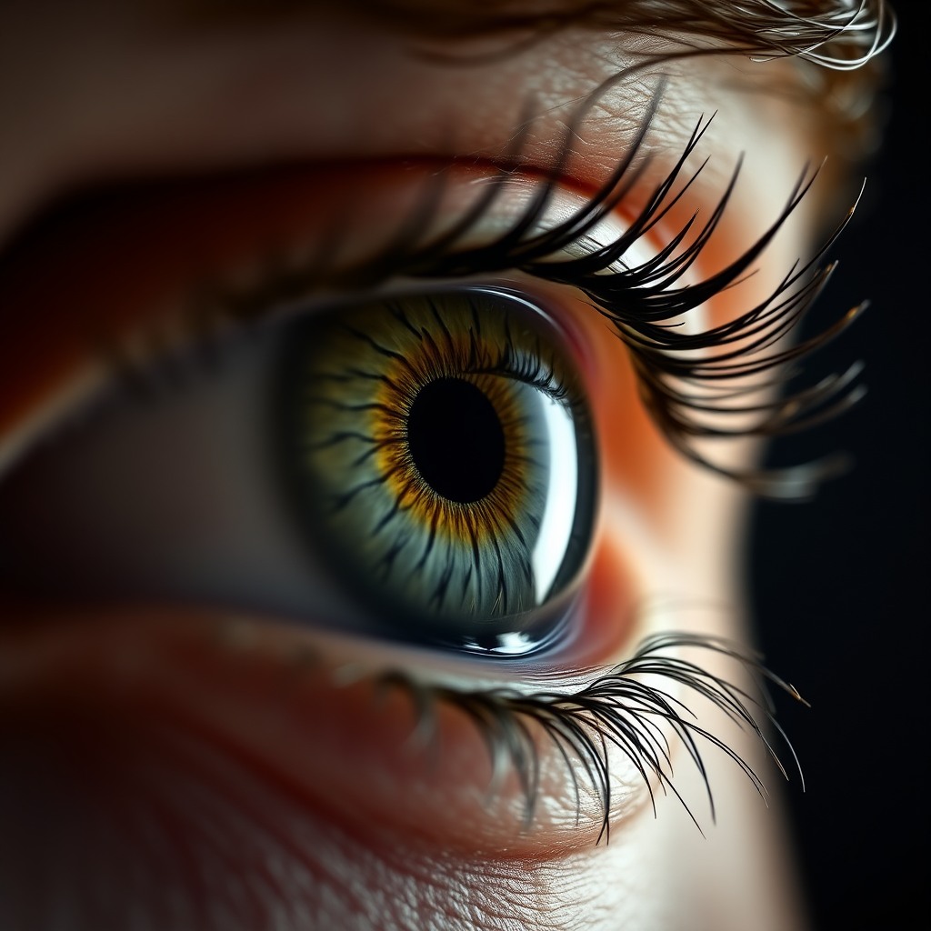 hyperrealistic eye macro, visible iris details, studio lighting