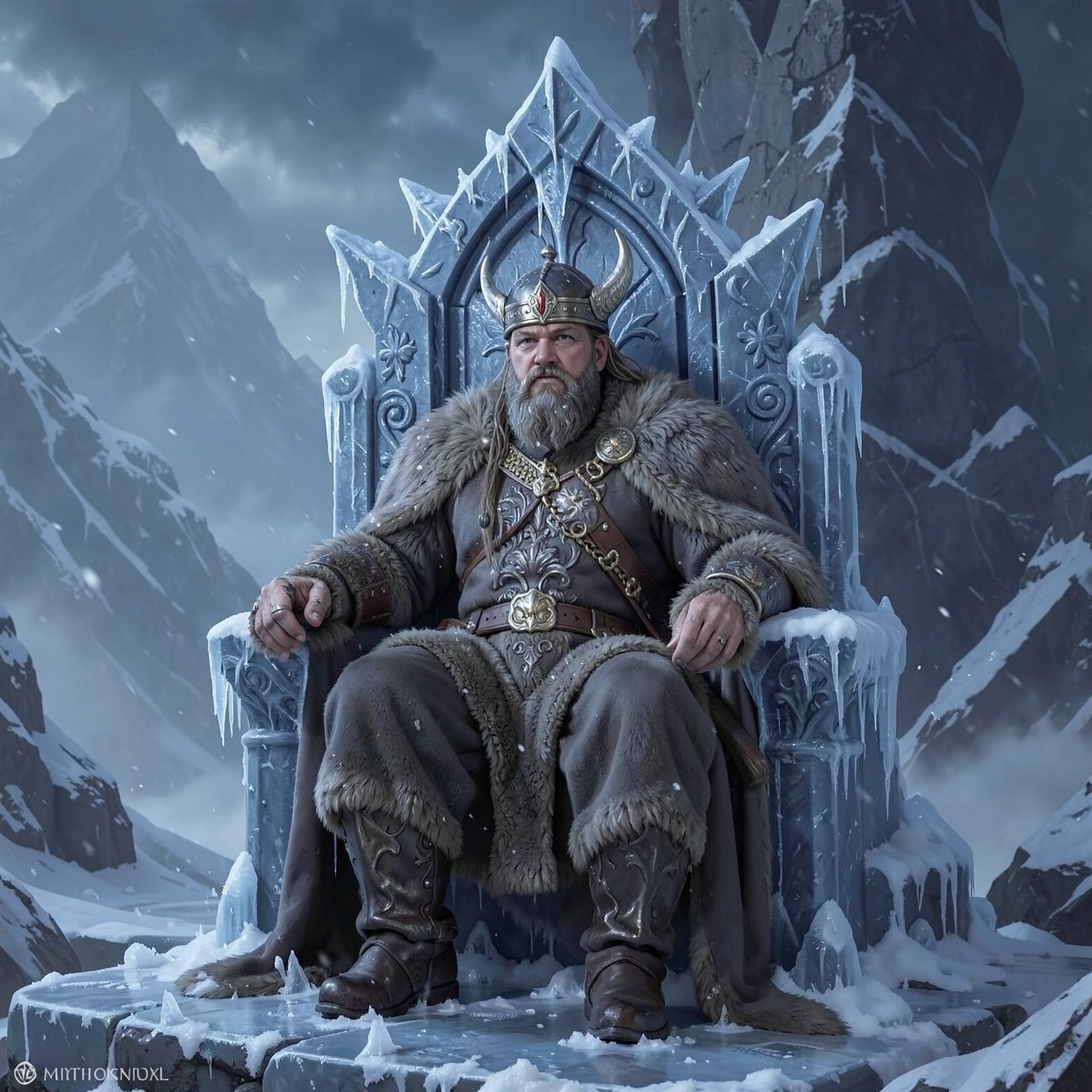 Viking king sitting on icy throne