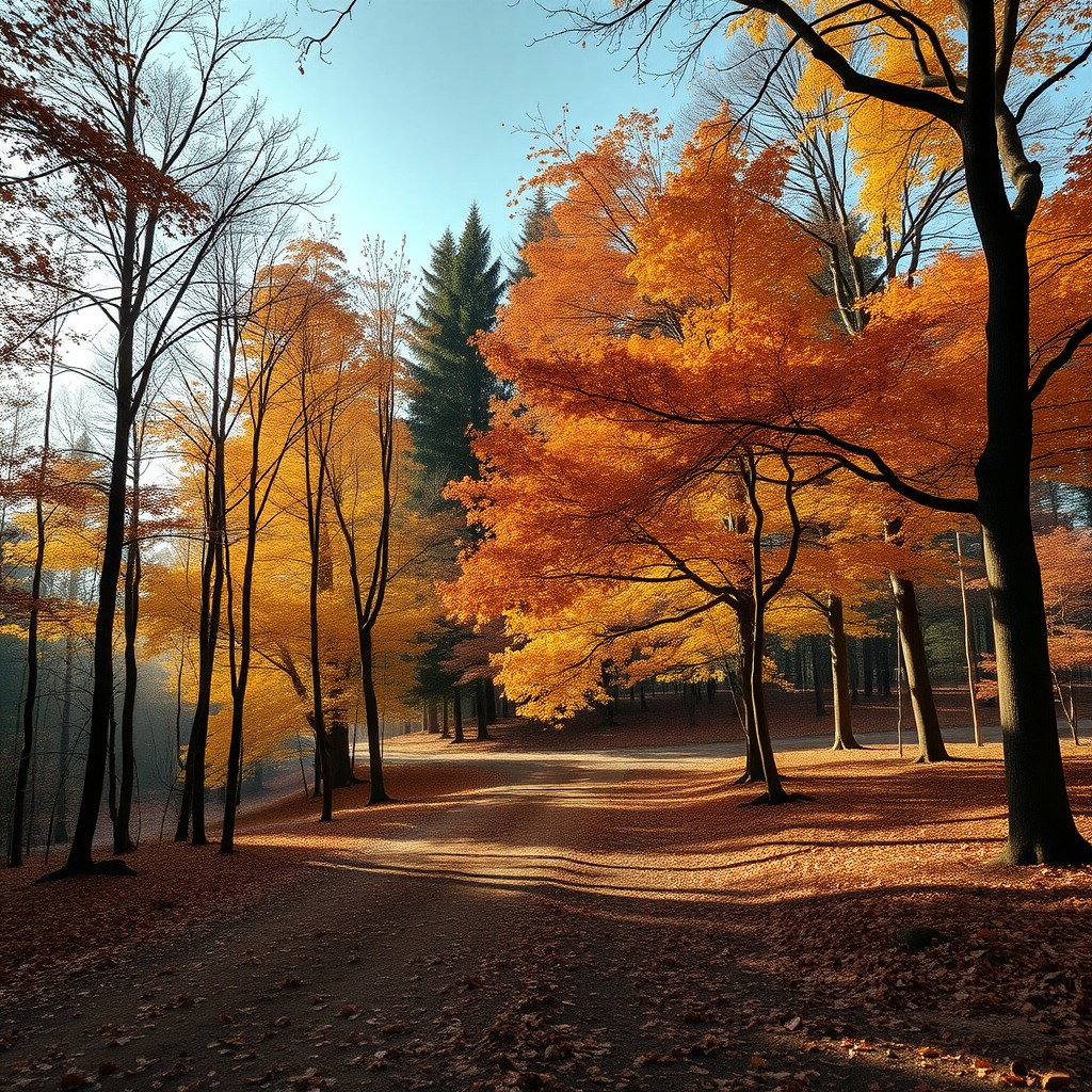 Photo-realistic editorial photography, realistic scene representing autumn forest
