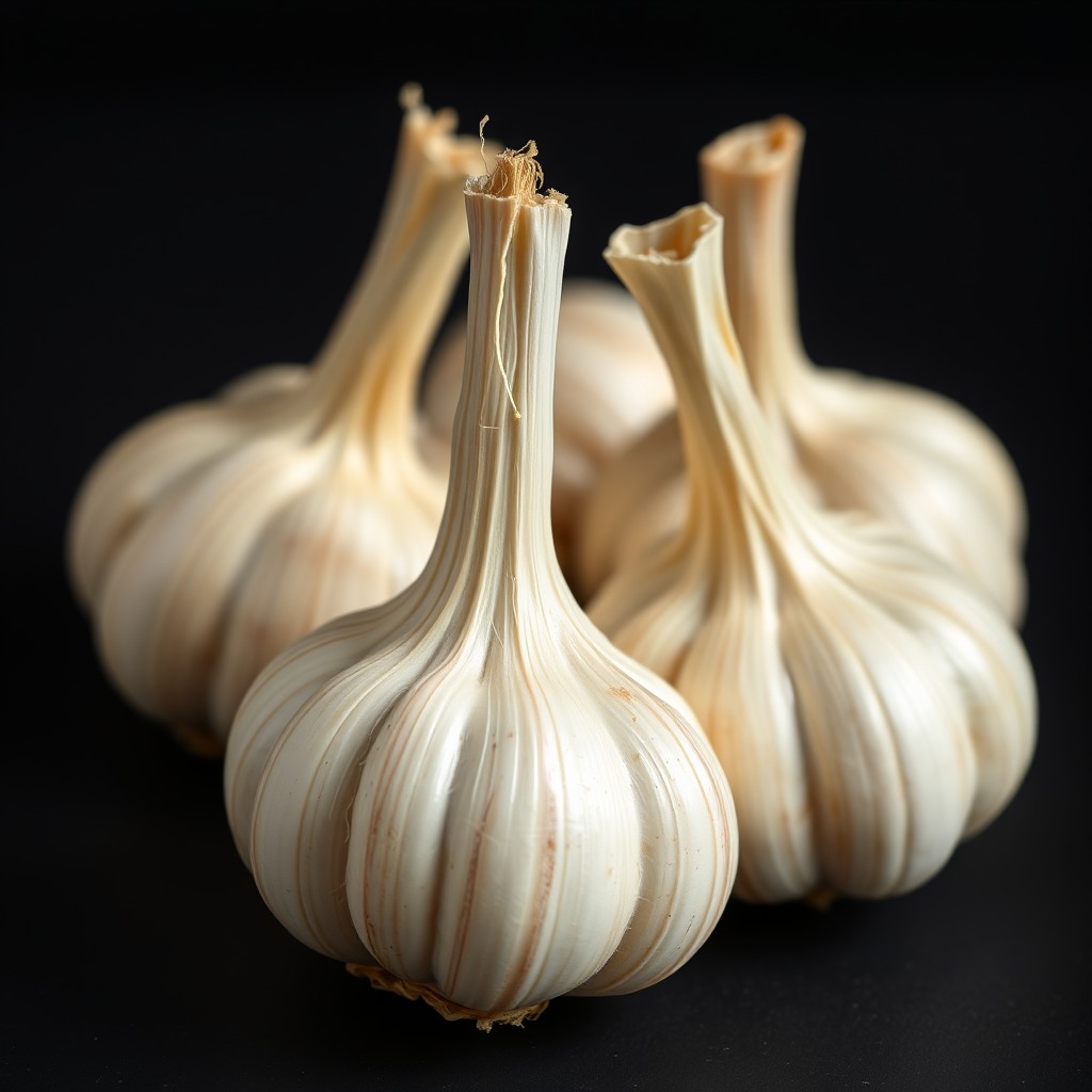 garlic bulbs macro, high detail, dark background