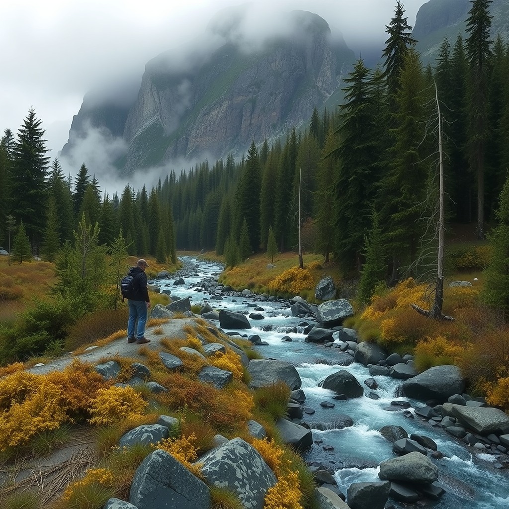 Photo-realistic editorial photography, realistic scene representing untouched wilderness