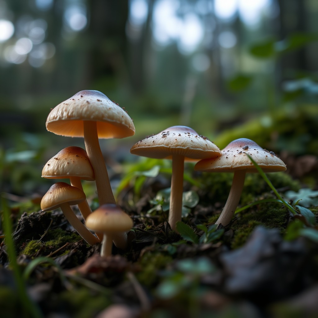mushrooms macro photography, forest mood, soft light