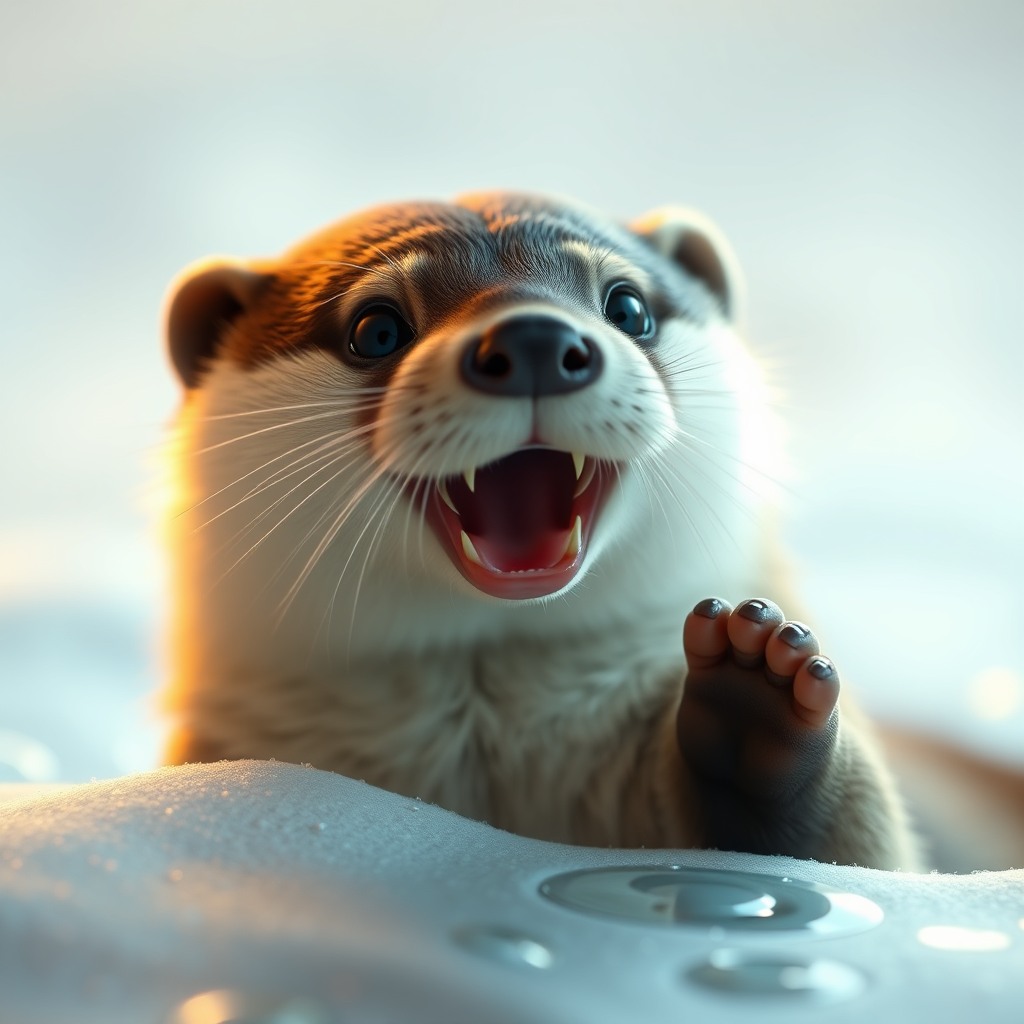 happy otter, warm cinematic lighting, cinematic cute look