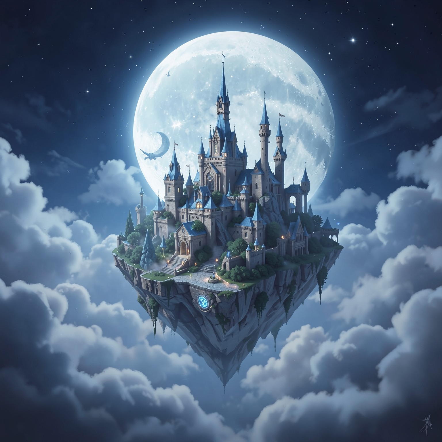 fantasy moon kingdom floating above clouds