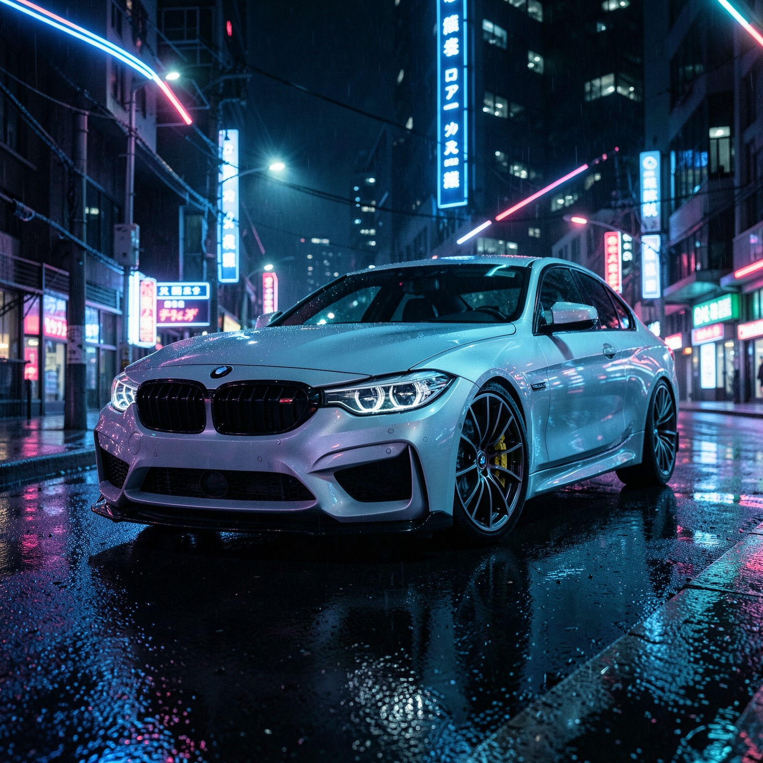bmw m8 sport car, cyberpunk, cinematic lighting