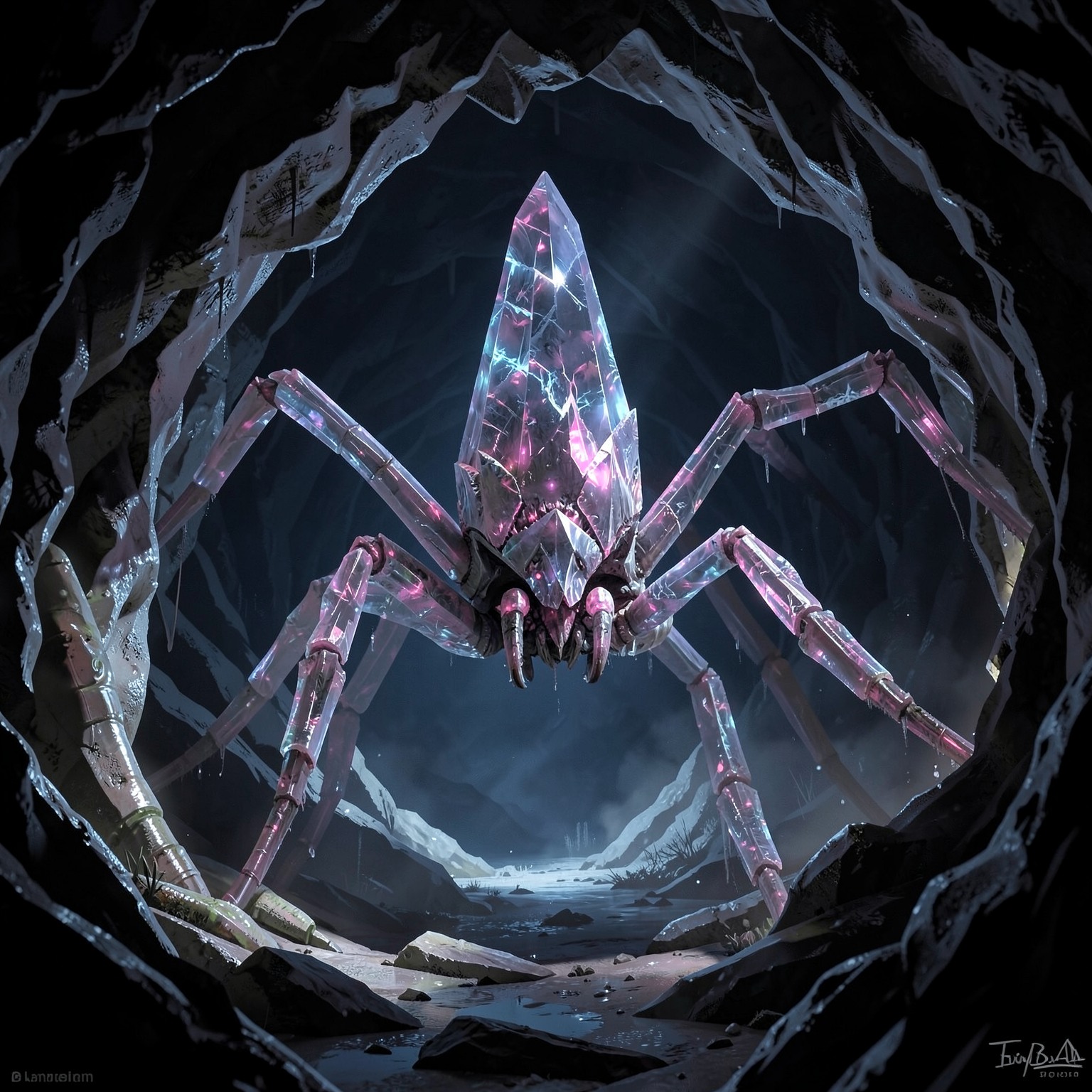 giant crystal spider inside cave